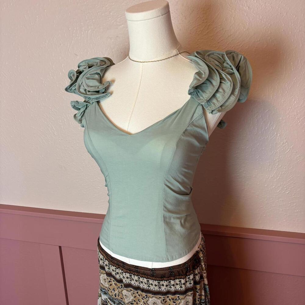 freia garden fairy euro coquette ruffle corset top sz small green - Picture 2 of 6